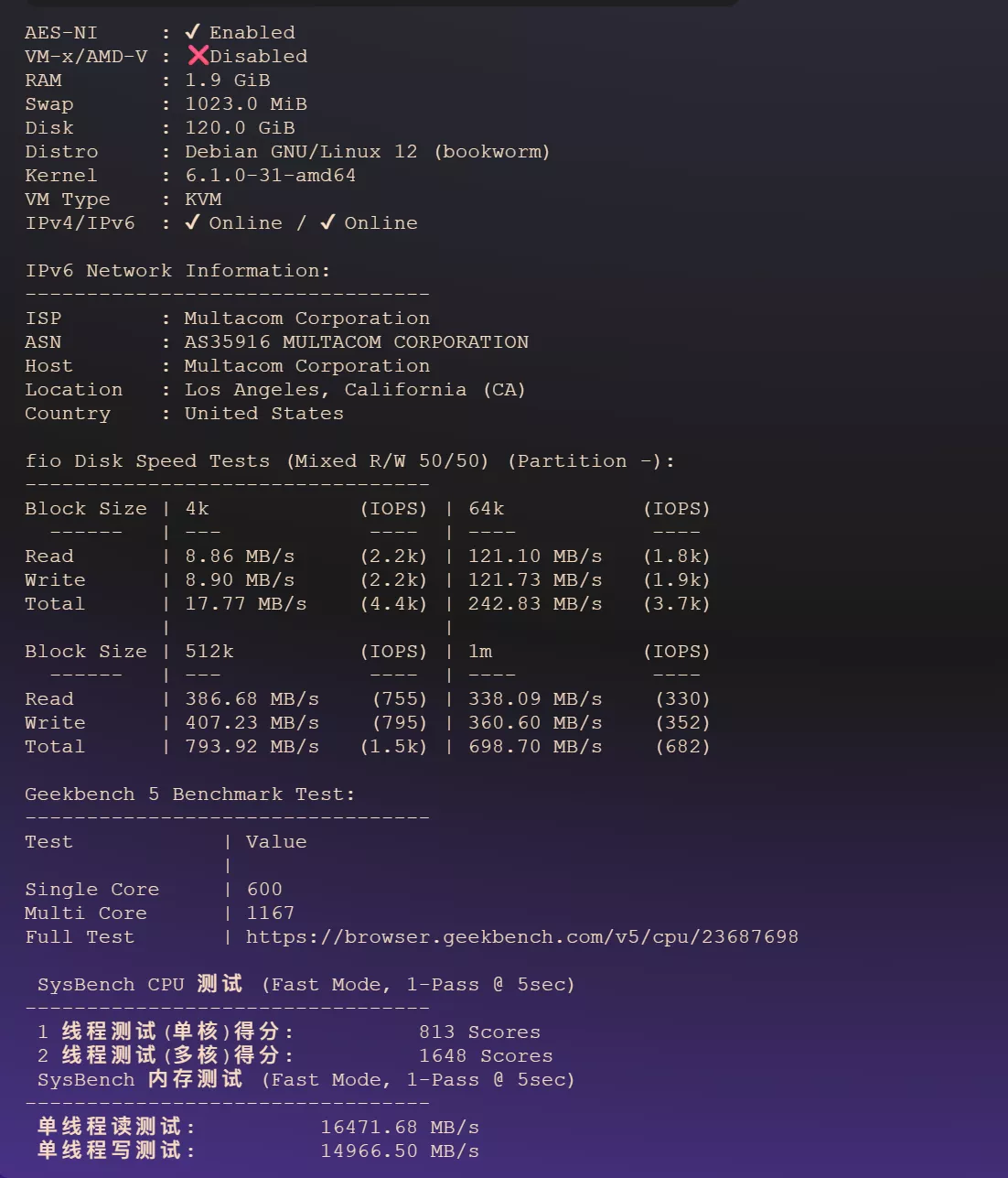 Cloudcone CC LAX DC02 2C2G120GB 3T/m $14.99刀每年测评